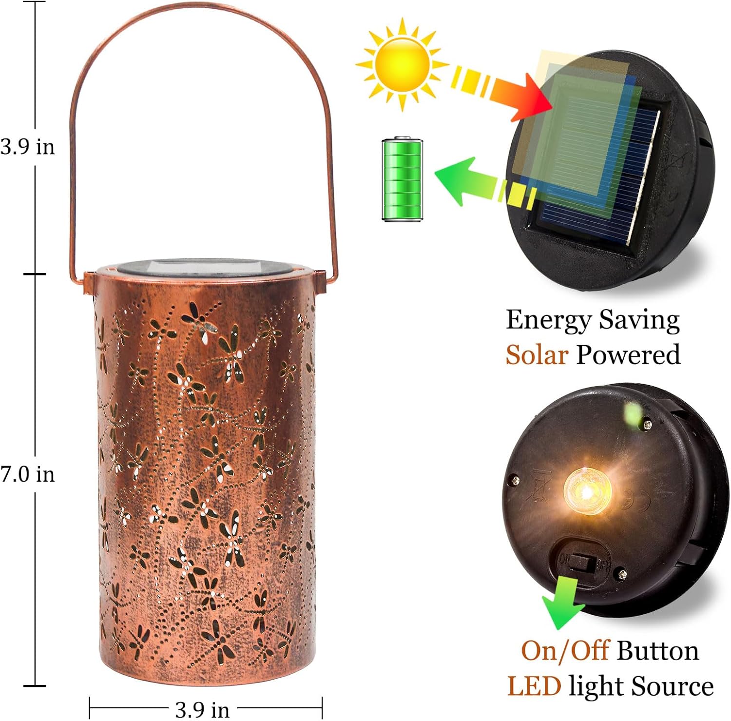 2 Pack Solar Lanterns Outdoor Waterproof Dragonfly Lantern Garden Decor Birthday Gifts for Women Mom Grandma Hanging Solar Lights Metal Decoration for Yard, Patio, Backyard, Porch