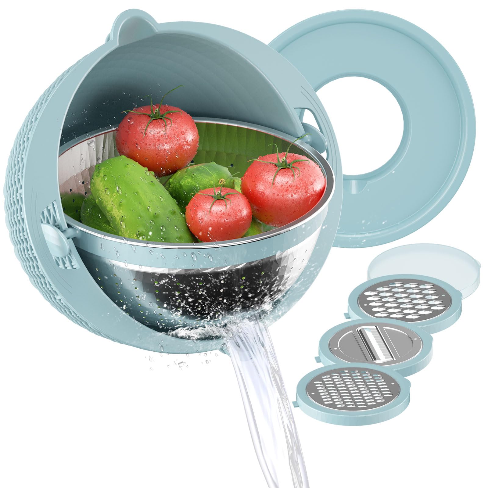 Colander Set with Lid, Mixing Bowl and 3 Grater Attachments - Blue โ image 1