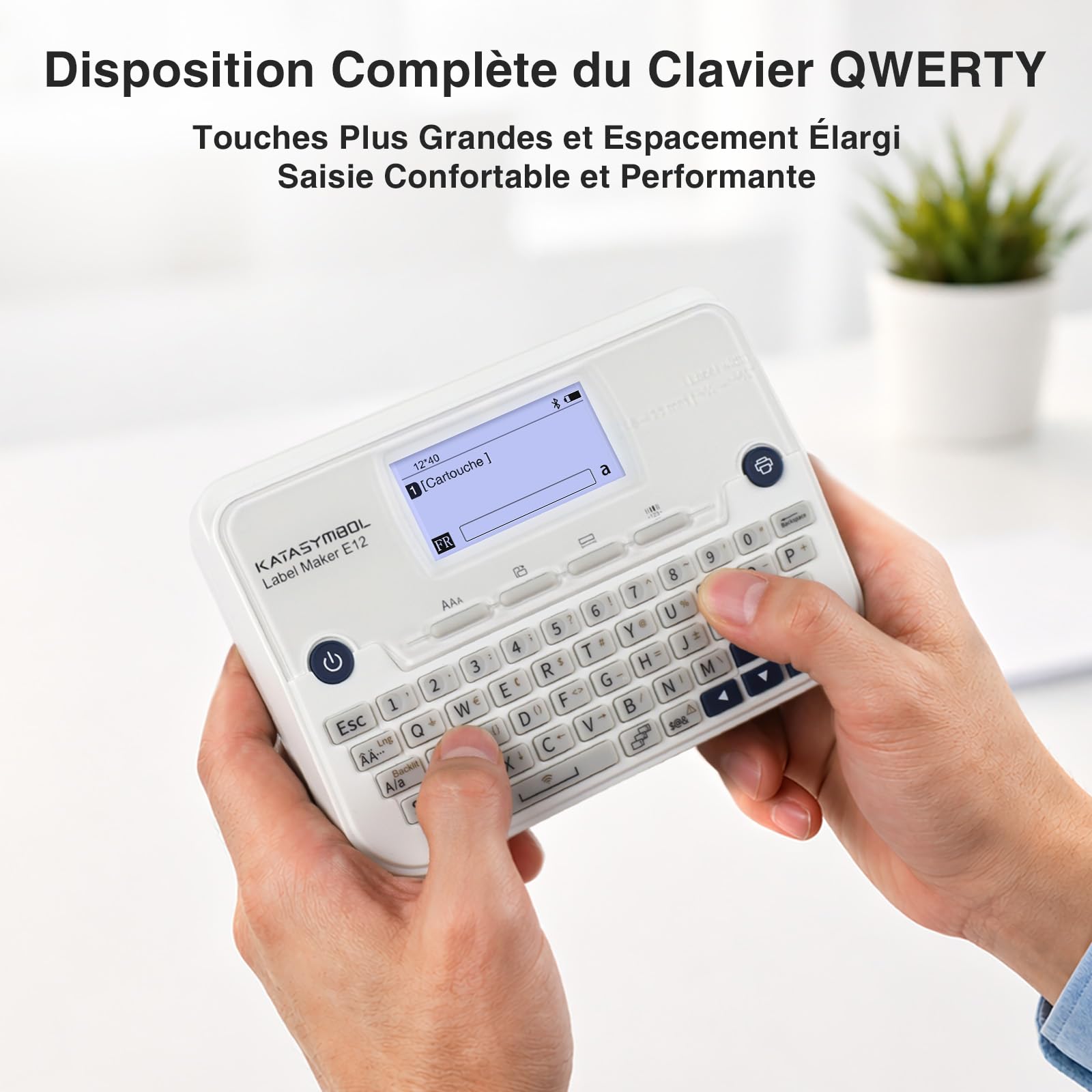 SUPVAN E12 Étiqueteuse livrée avec 4 Rubans,compatible avec Clavier et App, Écran Rétroéclairé, Marges Réduites, Recharge USB-C, sans Encre, idéal pour la Maison, la Cuisine, le Bureau, l'École, Blanc