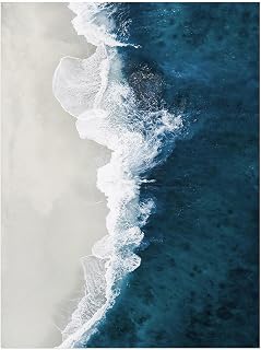 Beach Wall Art, Indigo Blue Decor, Aerial Ocean Print, Modern Coastal Poster, Bathroom Beach House Decor 24x36 Unframed