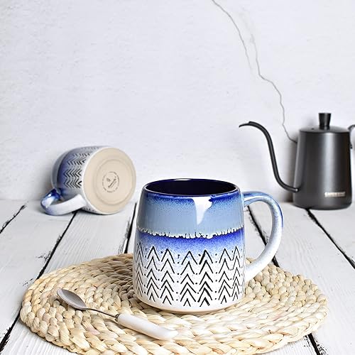 Miniatura 4 de Bosmarlin Juego de 2 tazas de café grandes de cerámica, 16 onzas, taza de té de cerámica azul grande para oficina y hogar, apta para lavavajillas y