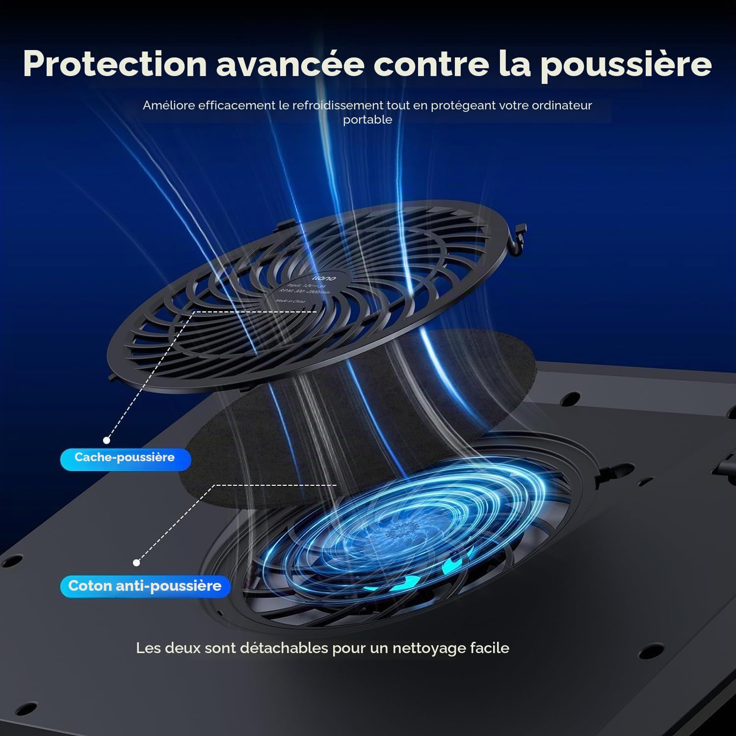 llano Refroidisseur Ordinateur Portable de Jeu avec Commande Tactile en continu et Tapis de Souris 3 Ports USB A Extra Large et Puissant Ventilateur Turbo pour Ordinateur Portable 15-19'' (sans RVB)