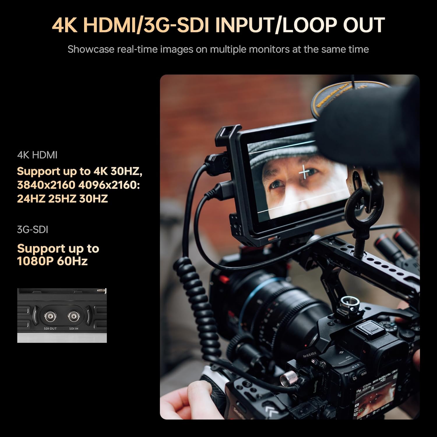 VILTROX DC-X3 6" Camera Field Monitor Kit with Rig Cage 2000nits FHD 1920x1080 IPS Touchscreen with 4K HDMI/3G-SDI Loop in/Out, 3D LUTs Video Peaking Focus Assist Waveform, Sunshade Hood, Battery