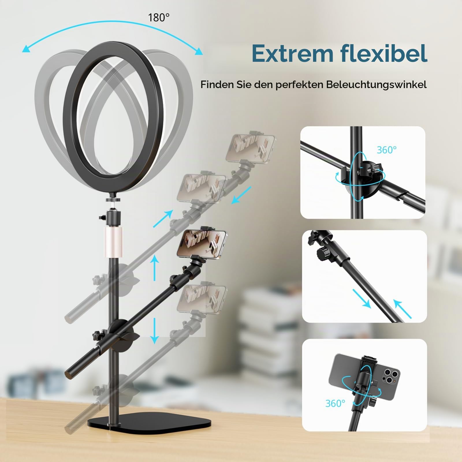 UBeesize 12" Ringlicht mit Stativ, 360° Schreibtisch Beleuchtung Licht