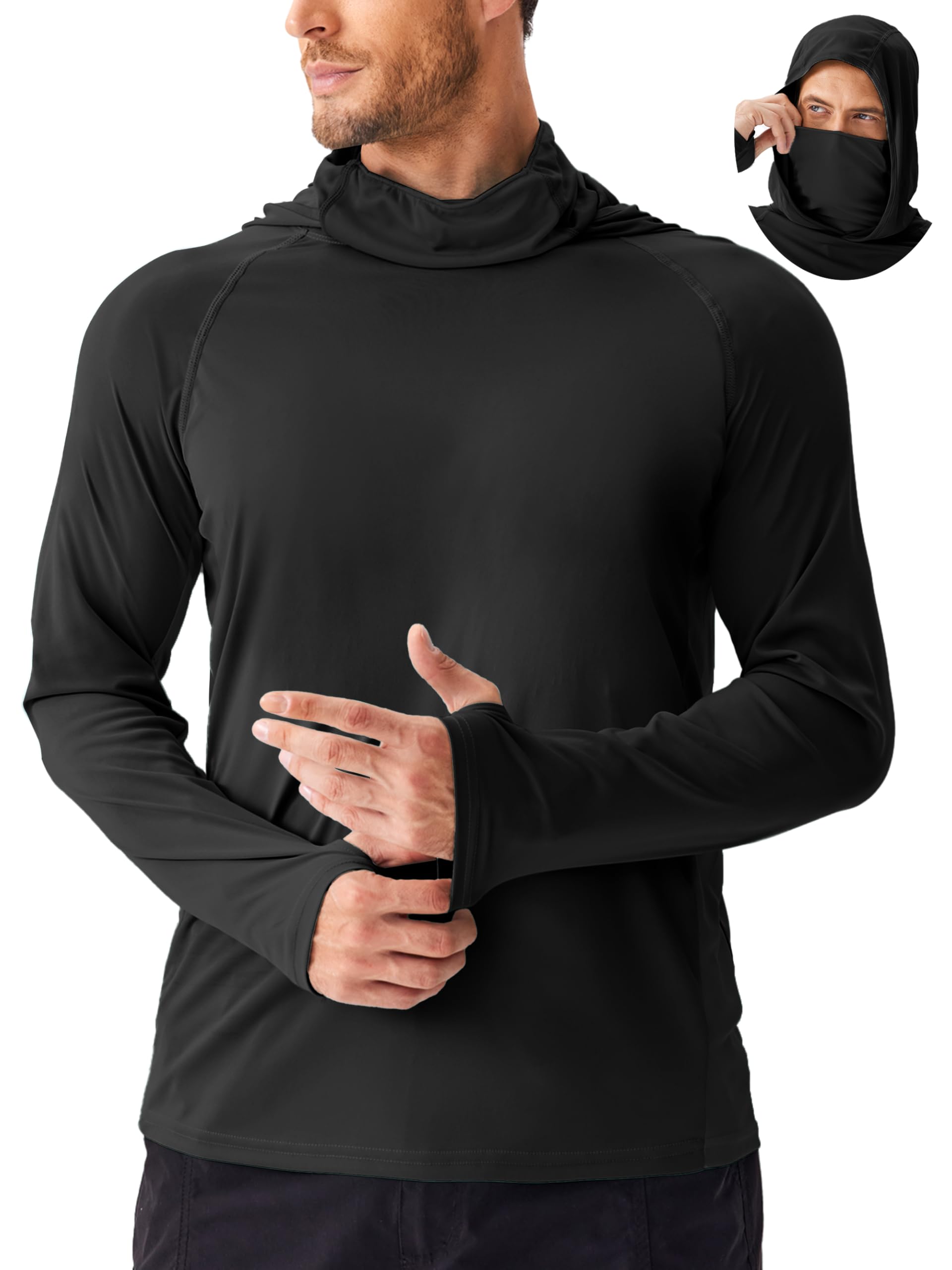 PINSPARK UPF 50+ Sun Hoodie Long Sleeve Fishing Shirts for Men with Mask