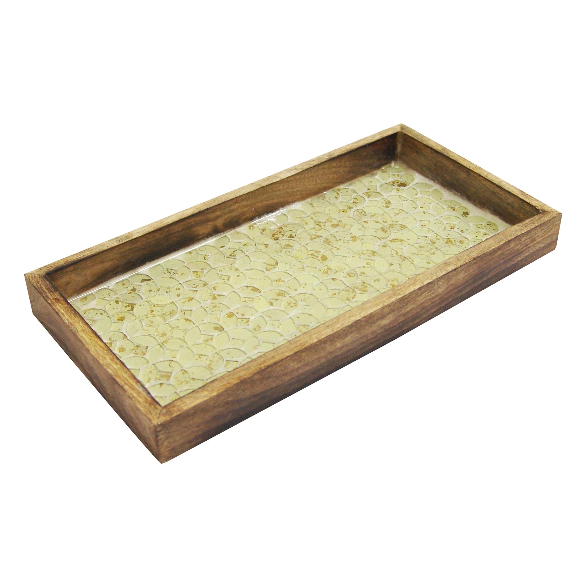Vassoio In Legno Oro Mosaico Nu Steel - Rettangolare 30x15 Cm Per Vanità, Servizio O Ingresso - 4