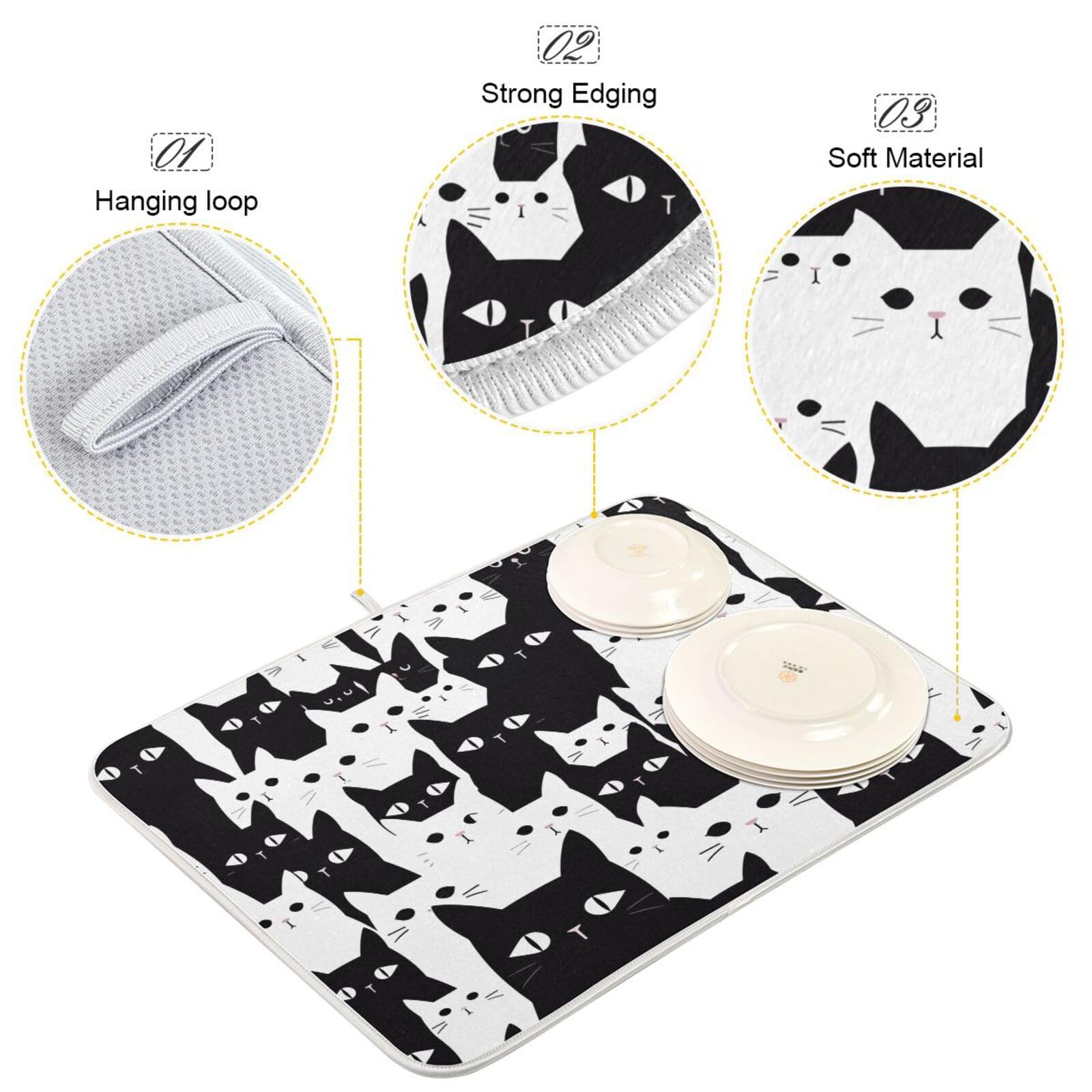 Tapis égouttage Chat Noir Lovely Tapis De Séchage De Vaisselle De Table De Cuisine Tapis De Comptoir De Bar Tapis Absorbant Tapis De Machine à Café à Séchage Rapide (Blue Purple,50x80 Cm