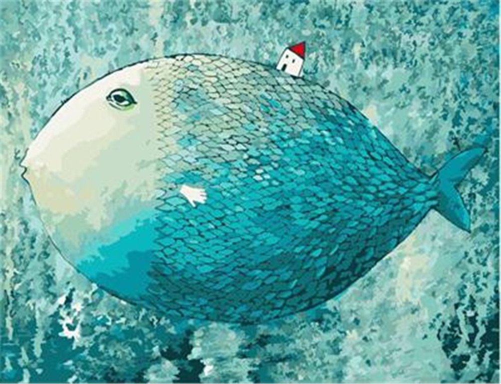 Aihonmin Paint By Numbers - Mondo Subacqueo Con Pesci Pagliaccio 40x50cm - Kit Pittura Acrilica Per Adulti E Bambini