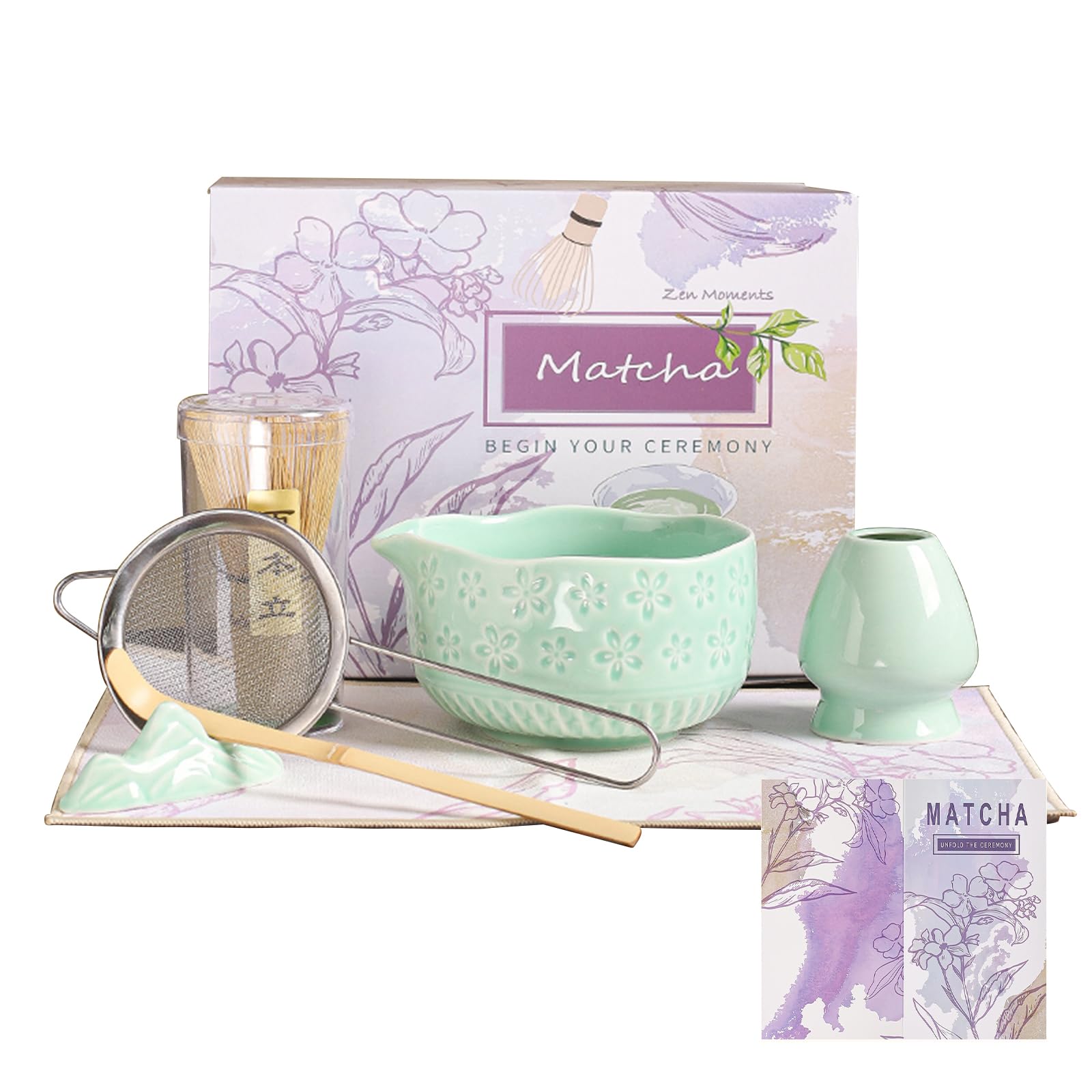 Matcha-Schneebesen-Set, 7-teilig, Matcha-Teeset für die Zubereitung von Latte, japanisches Matcha-Set mit traditionellem Chasen für authentische Teezeremonie (Grün)