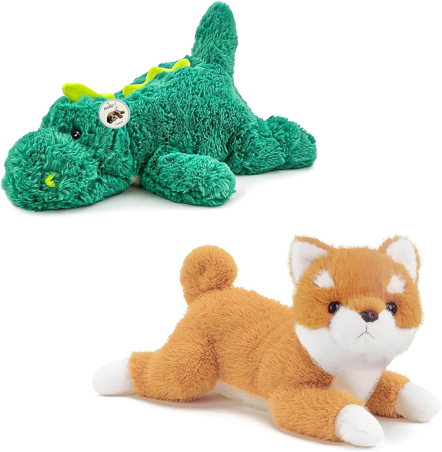2 Pounds Green Dinosaur Weighted Stuffed Animals, 19Inch 3 Pounds Dog Weighted Stuffed Animals, Sensory Comfort Plush Throw Pillow Toy