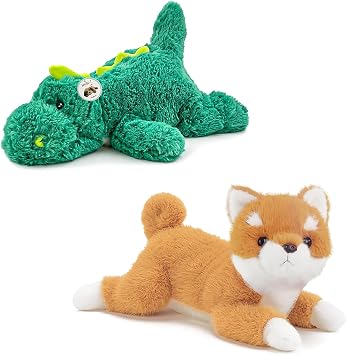 YOUBLEK 2 Pounds Green Dinosaur Weighted Stuffed Animals, 19Inch 3 Pounds Dog Weighted Stuffed Animals, Sensory Comfort Plush Throw Pillow Toy