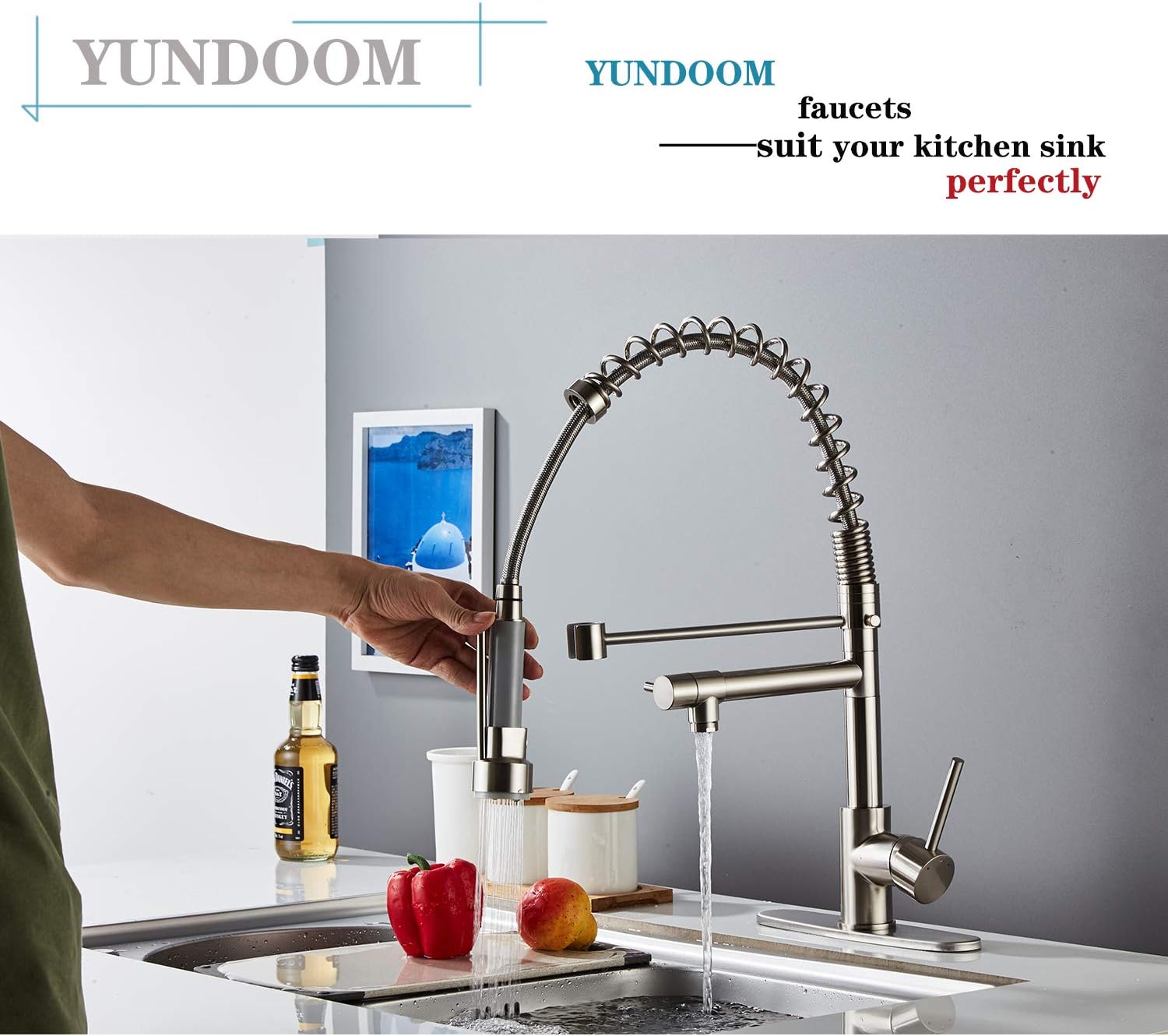 Black Friday - 70% OFF Kitchen Faucet with Pull Down Sprayer, YUNDOOM Kitchen Sink Faucets with Two Handles & High Arc, Brushed Nickel Pull Out Copper Single Level Solid Brass Kitchen Faucets for Sinks Big Sale Kitchen Faucet with Pull Down Sprayer, YUNDOOM Kitchen Sink Faucets with Two Handles & High Arc, Brushed Nickel Pull Out Copper Single Level Solid Brass Kitchen Faucets for Sinks