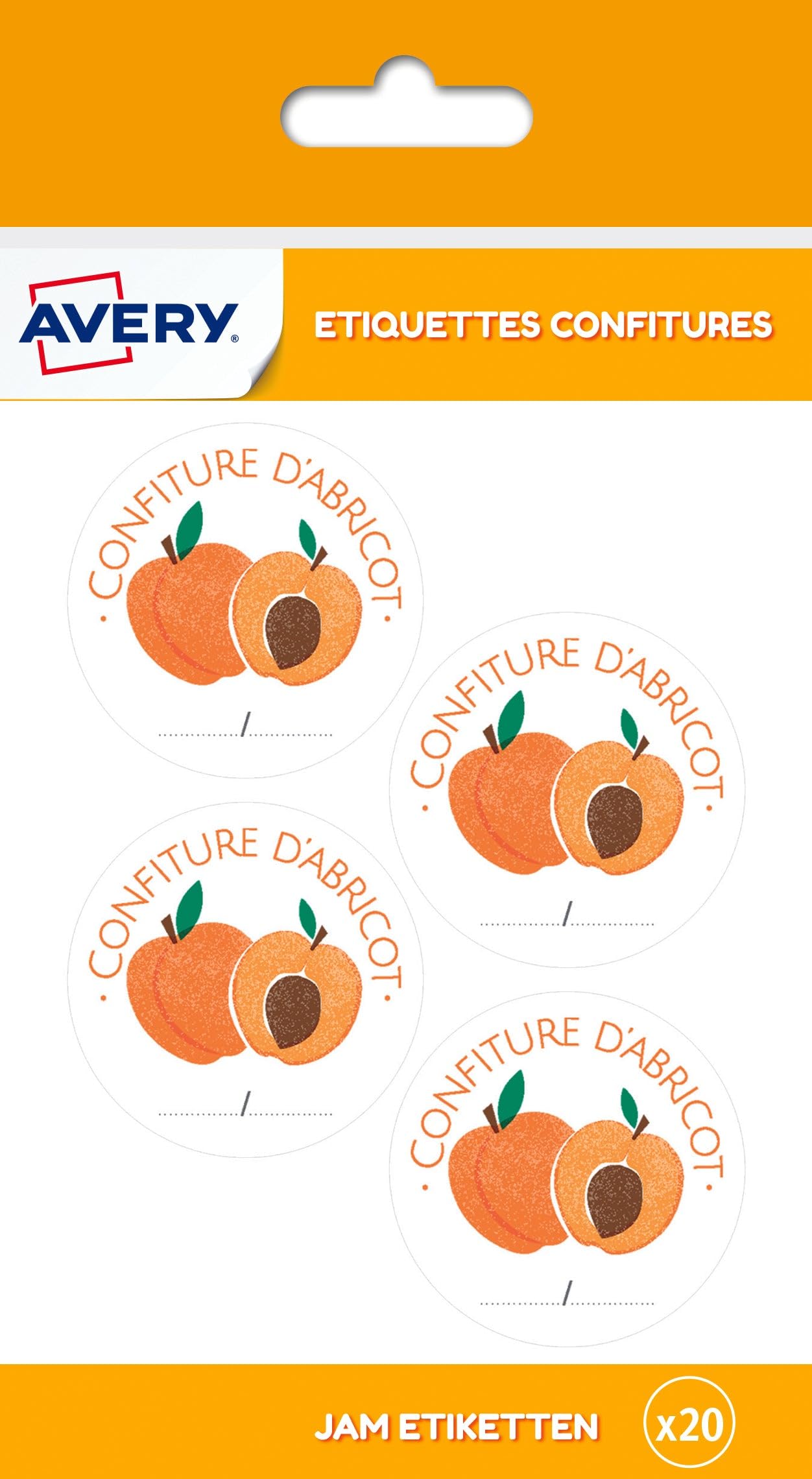 AVERY Pack of 20 Apricot Jam Labels Diameter 47.5 mm