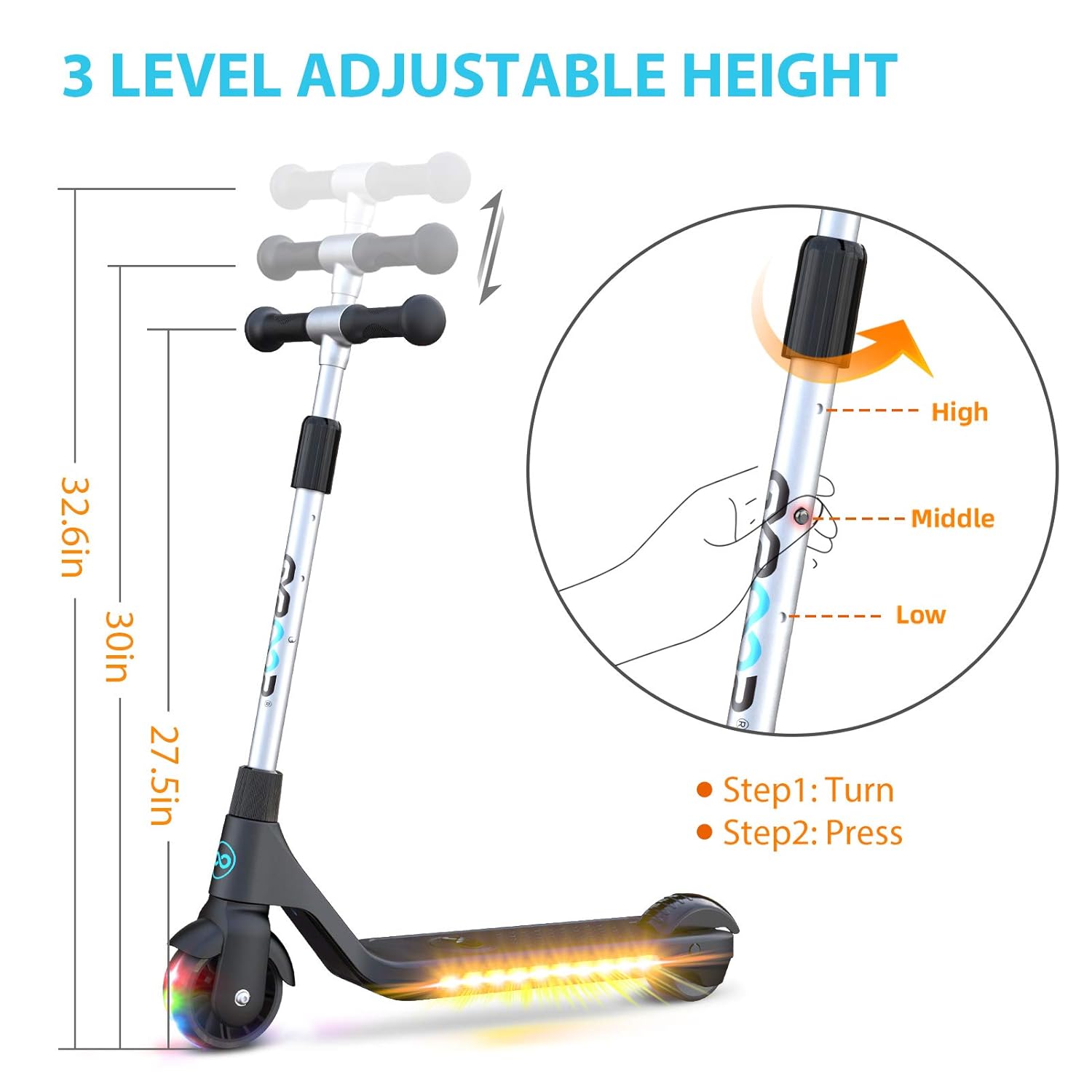 Adjustable Handlebar Electric Scooter For Boys And Girls Gyroor H30