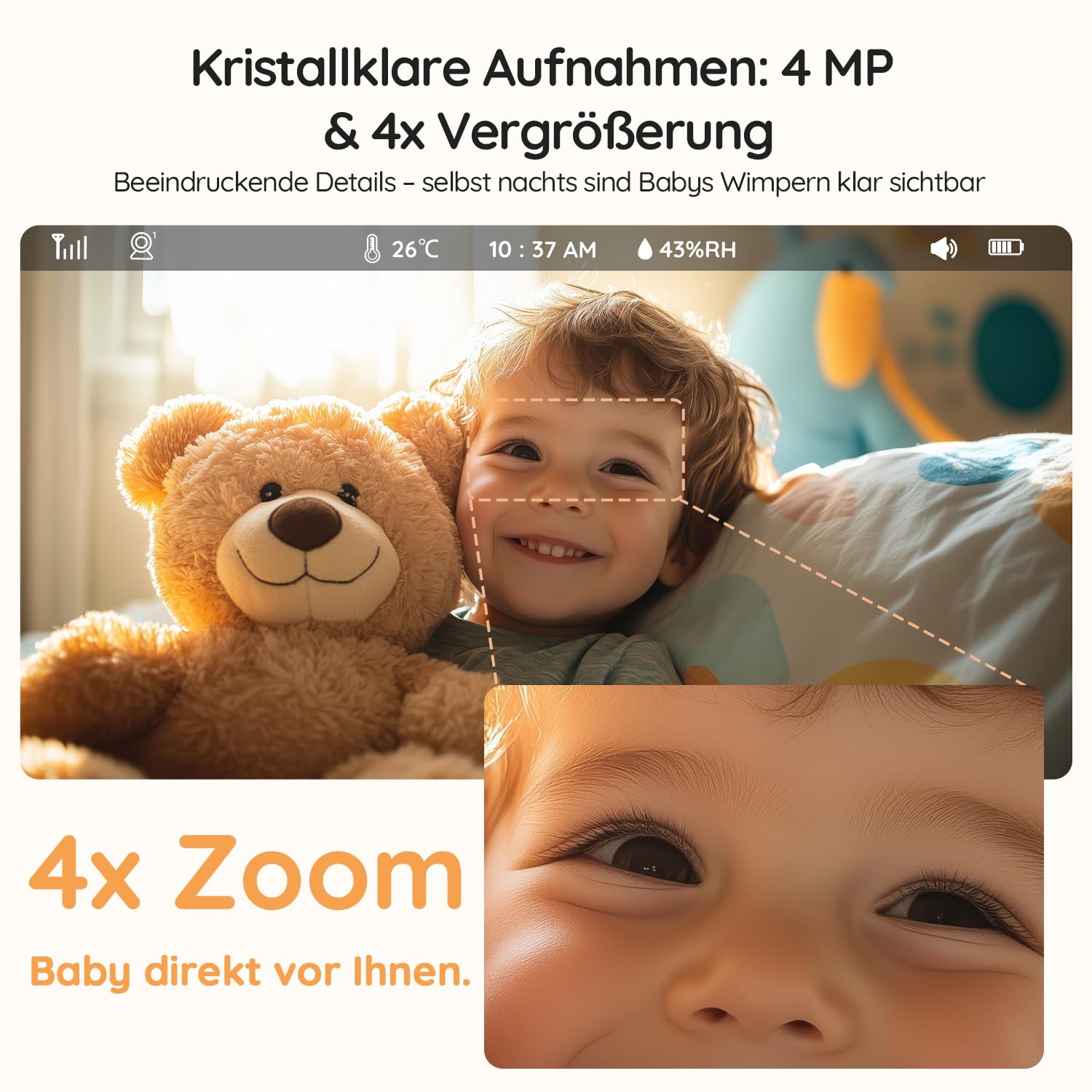 BOIFUN 4MP Babyphone mit 2 Kameras App, Split-Screen-Ansicht, KI/Weinen/Bewegungs/Geräuscherkennung, Intelligente Nachtsicht, Automatische Verfolgung, PTZ 345°/65°, 5.5" Video Babyfon WLAN