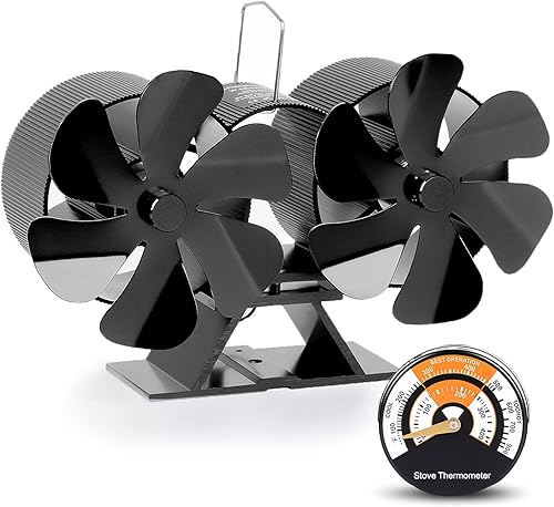 Hanaoyo Ventilador de estufa de madera con motores dobles, ventilador de estufa de madera de 12 aspas alimentado por calor, ventilador de chimenea