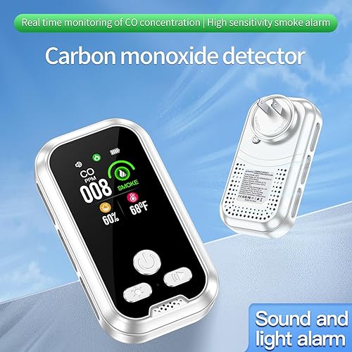 Miniatura 4 de Detector de humo y monóxido de carbono enchufable 4 en 1, batería de reserva integrada de 2000 mAh, pantalla HD sensor de humedad de temperatura de