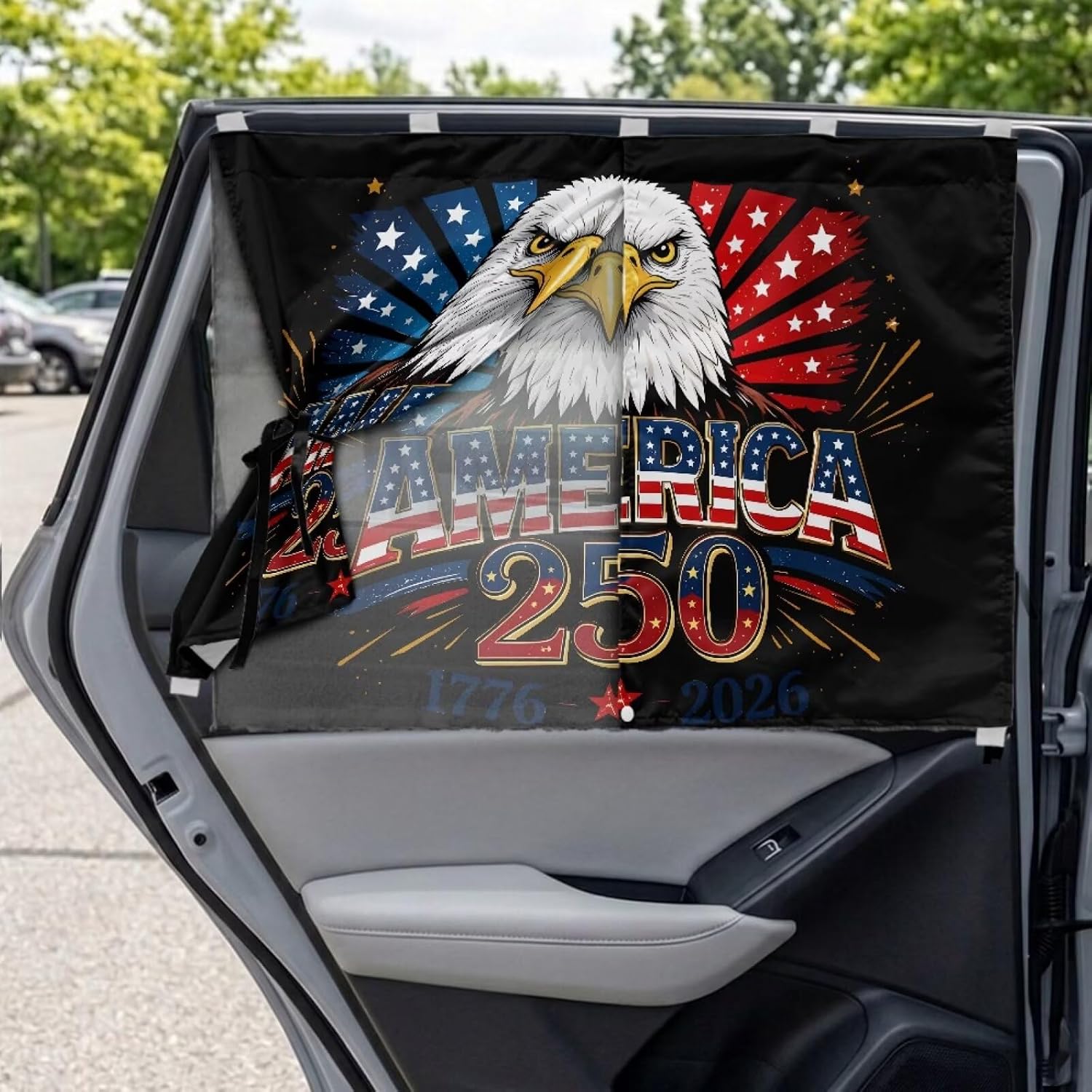 Forchrinse 250Th Anniversary Car Window Shade 2PCS UV Protection Heat Block Sun Shade Auto Decor for Rear Window, Magnetic Double Layer Sunshade for Baby, Kids, Pets