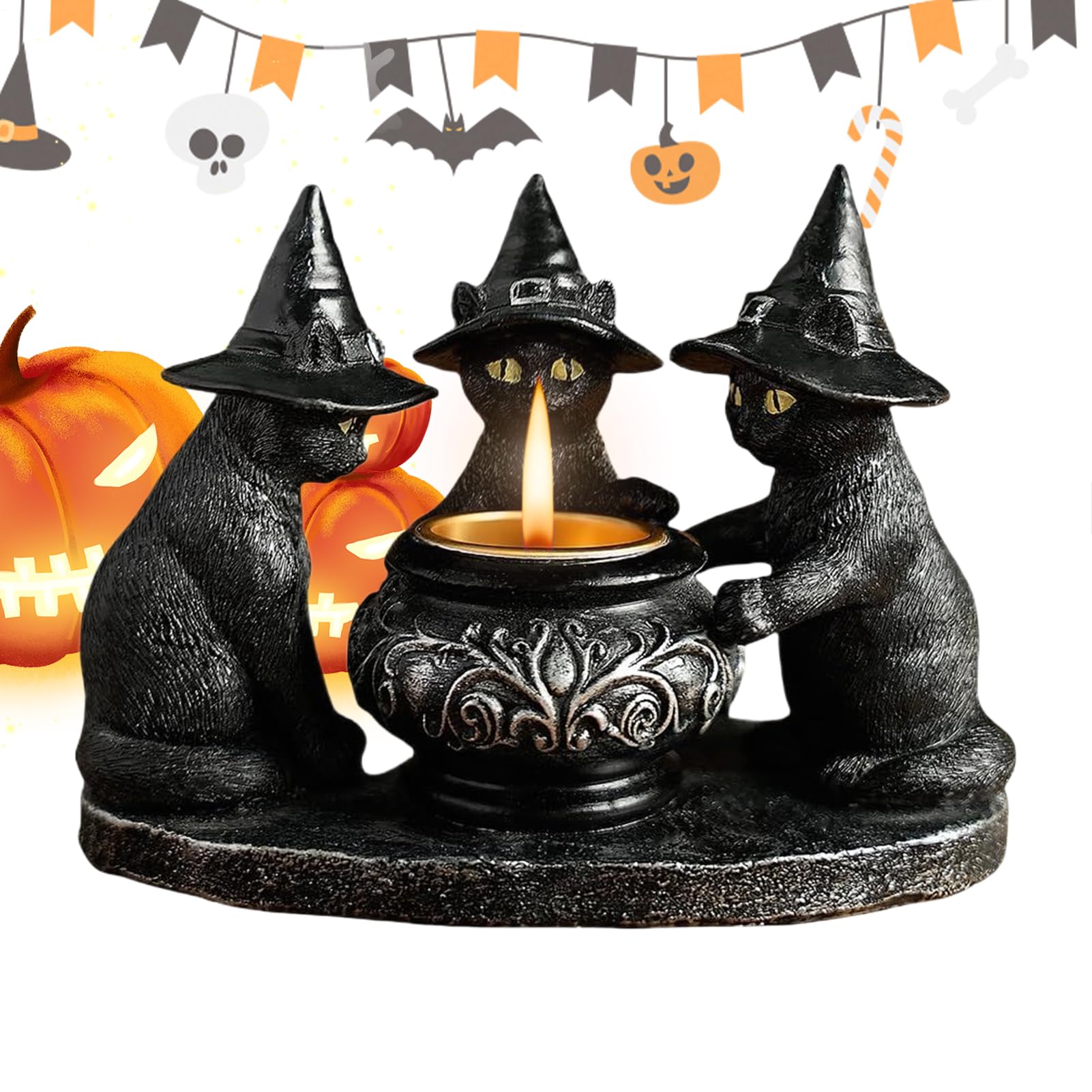 Porte-bougie chat pour centre de table automne et déco salon chaleureuse