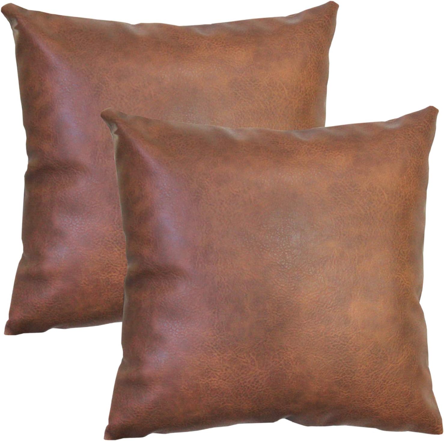JOJUSIS Modern Leather Throw Pillow Covers for Couch Sofa Bed Set of 2 100% Faux Leather Dark Brown 20" x 20"