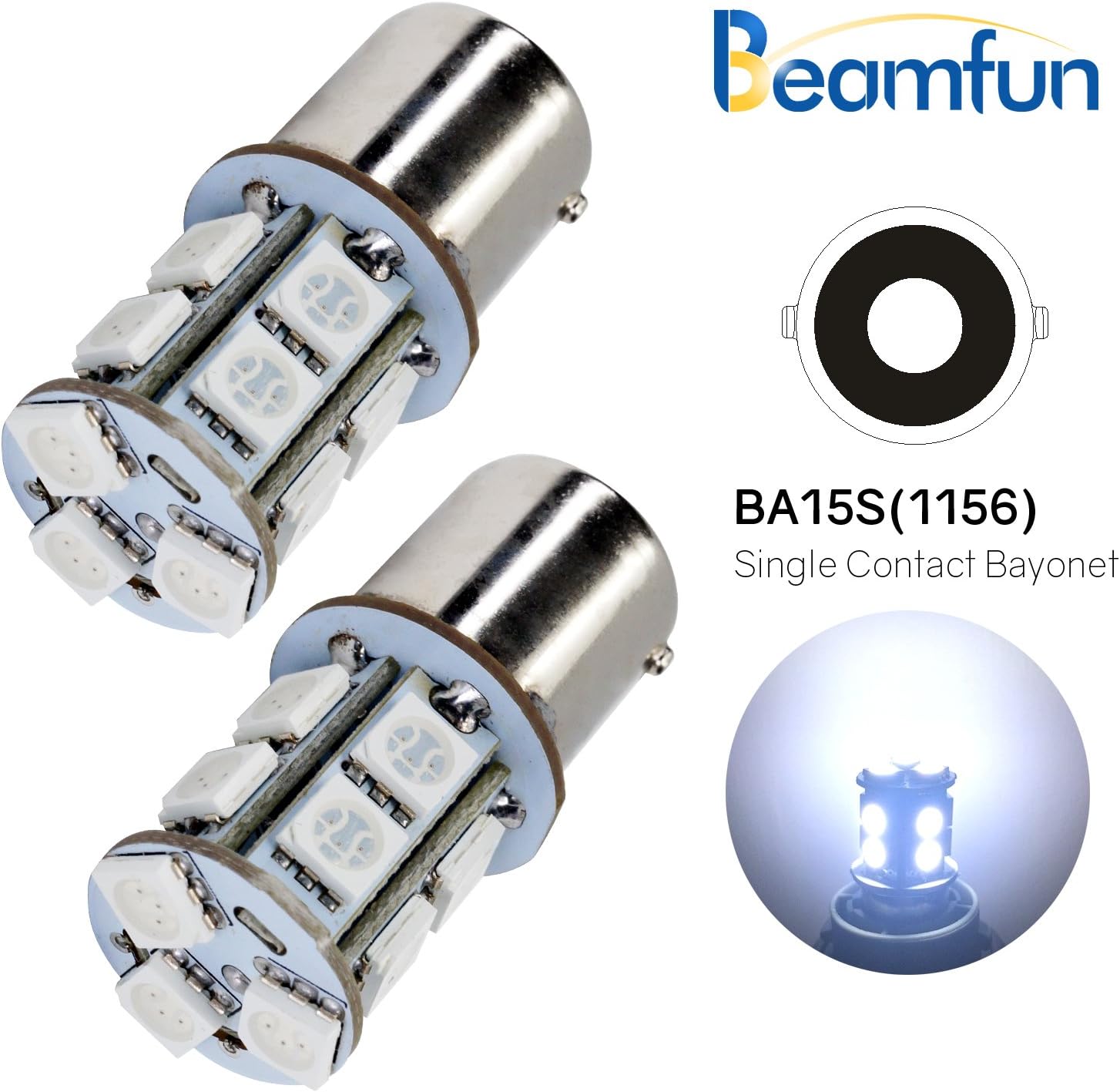 BA15s LED Light Bulb Replacement White Color Single Contact Bayonet Base Replaces #1156 1141 1073 1093 1129 93 For RV Camper SUV MPV Car Turn Tail Signal Brake Backup Light.2 Pack