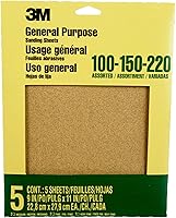 3M Aluminum Oxide Sandpaper 5 Sheets Assorted Grit 100-150-220 9x11in - Durable Multi-Purpose for Wood Paint Metal Sanding (9005NA)