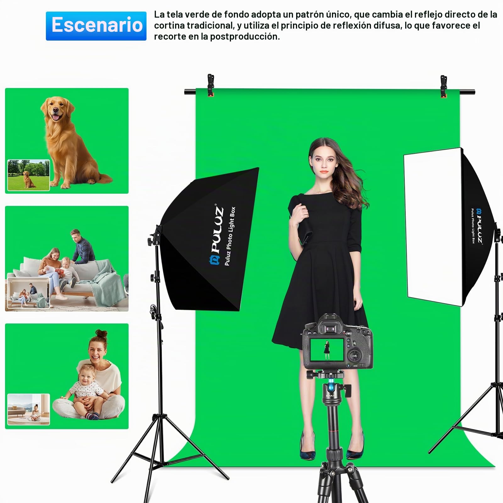 PULUZ - Kit de fondo verde con soporte, soporte portátil para fondo GreenScreen, en forma de T, con bolsa de transporte para transmisión de vídeo y sesiones de fotos
