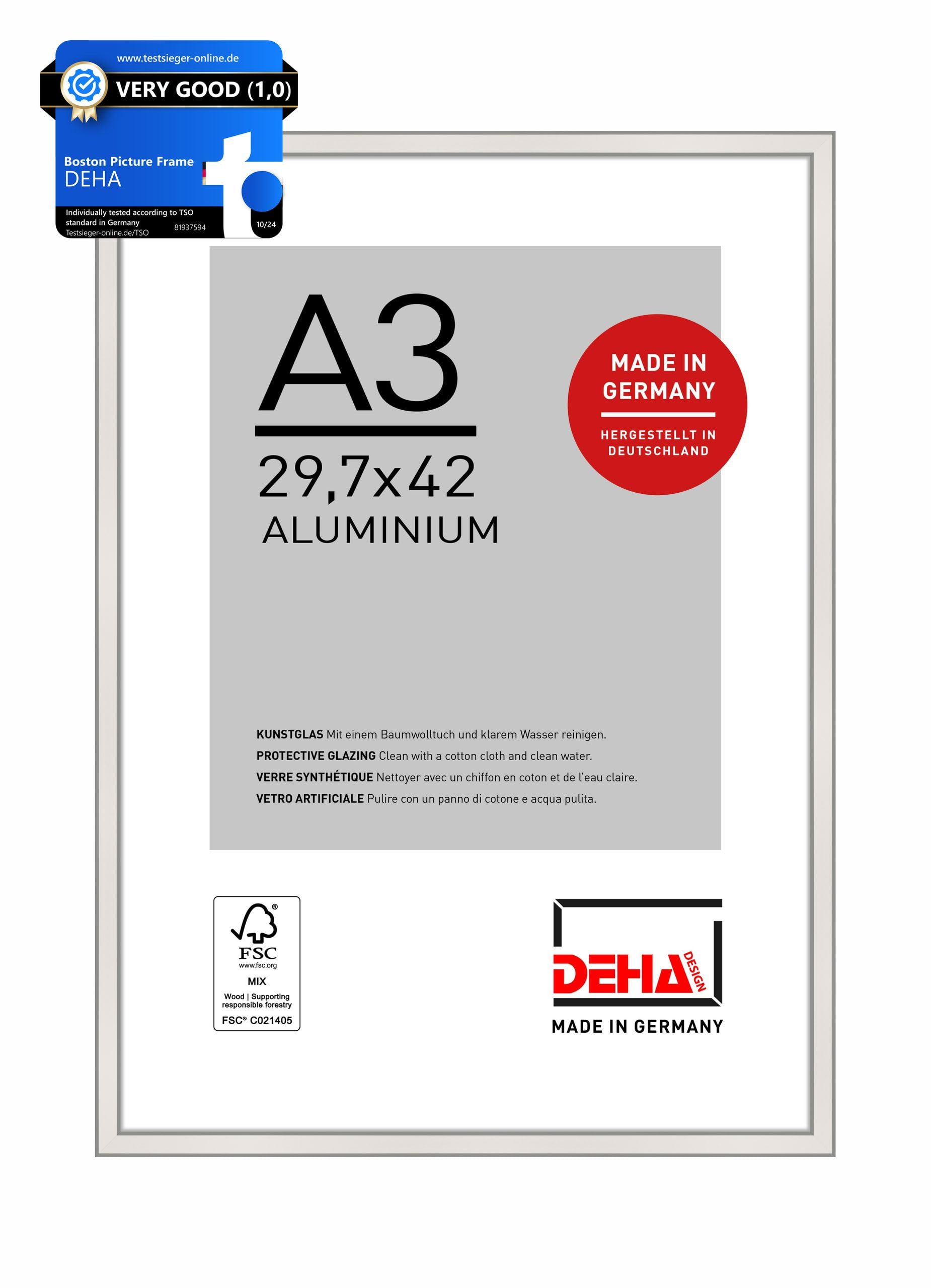 DEHA Design marco de aluminio Boston, 29,7x42 cm (A3), Plata