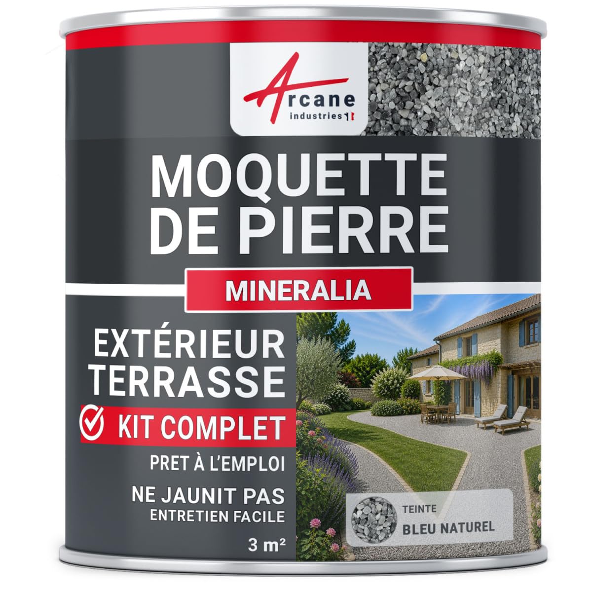 Moquette de pierre extérieur terrasse évite flaques eau et jaunissement