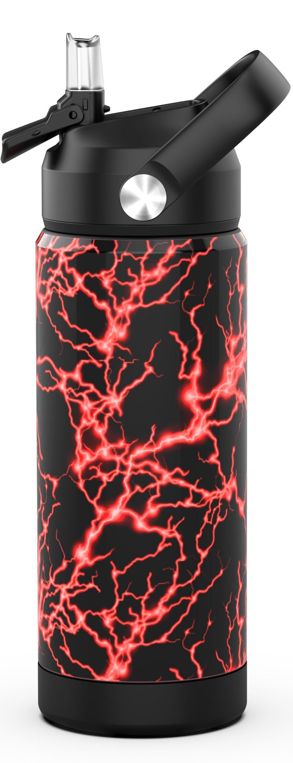 ntskood Boys Lightning red Water Bottle for School，Kids 18 oz Insulated Stainless Steel Cup with Straw, Double-Wall Vacuum Leakproof