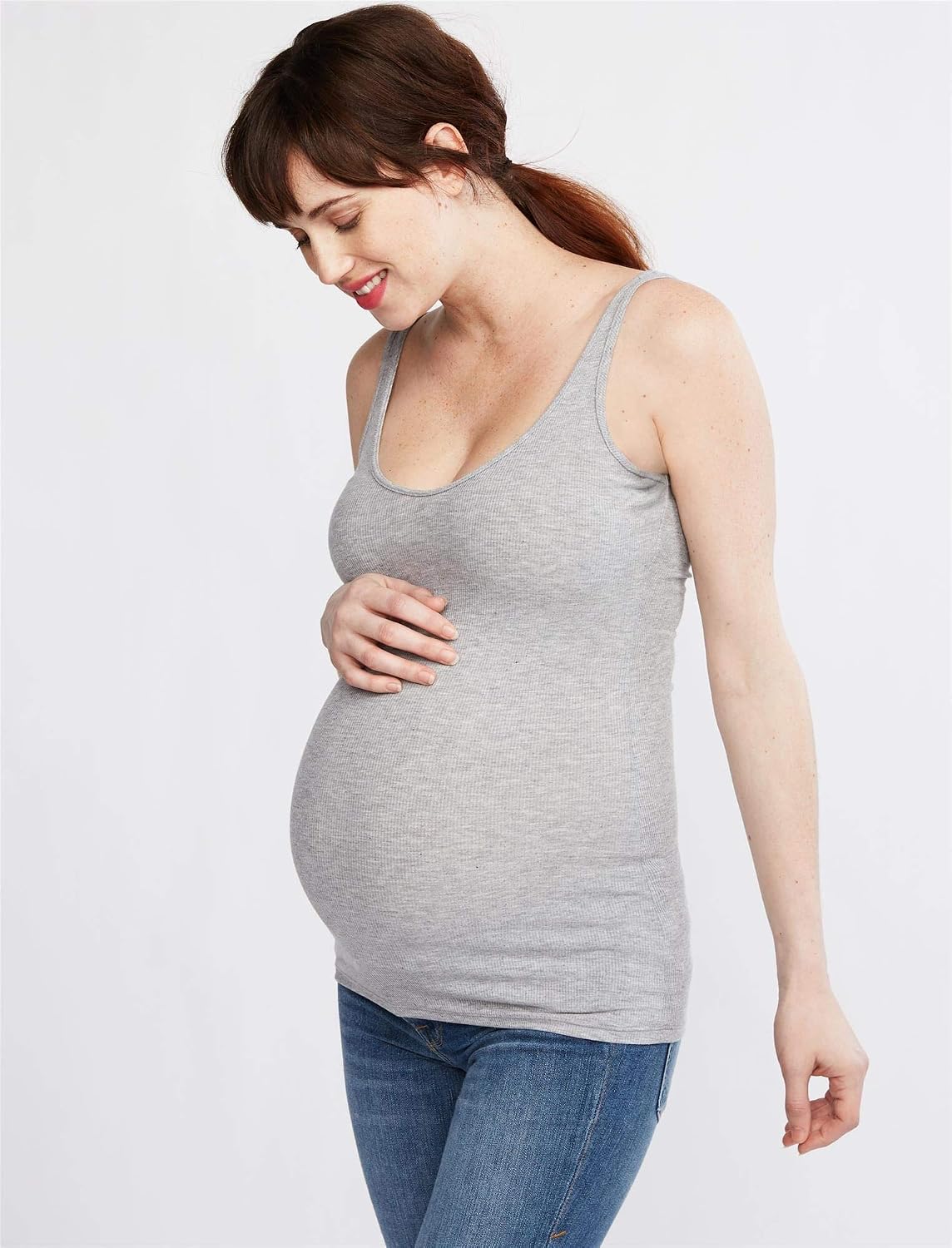 A Pea in the Pod LUXEssentials Rib Knit Maternity Tank Top (Large, Grey)