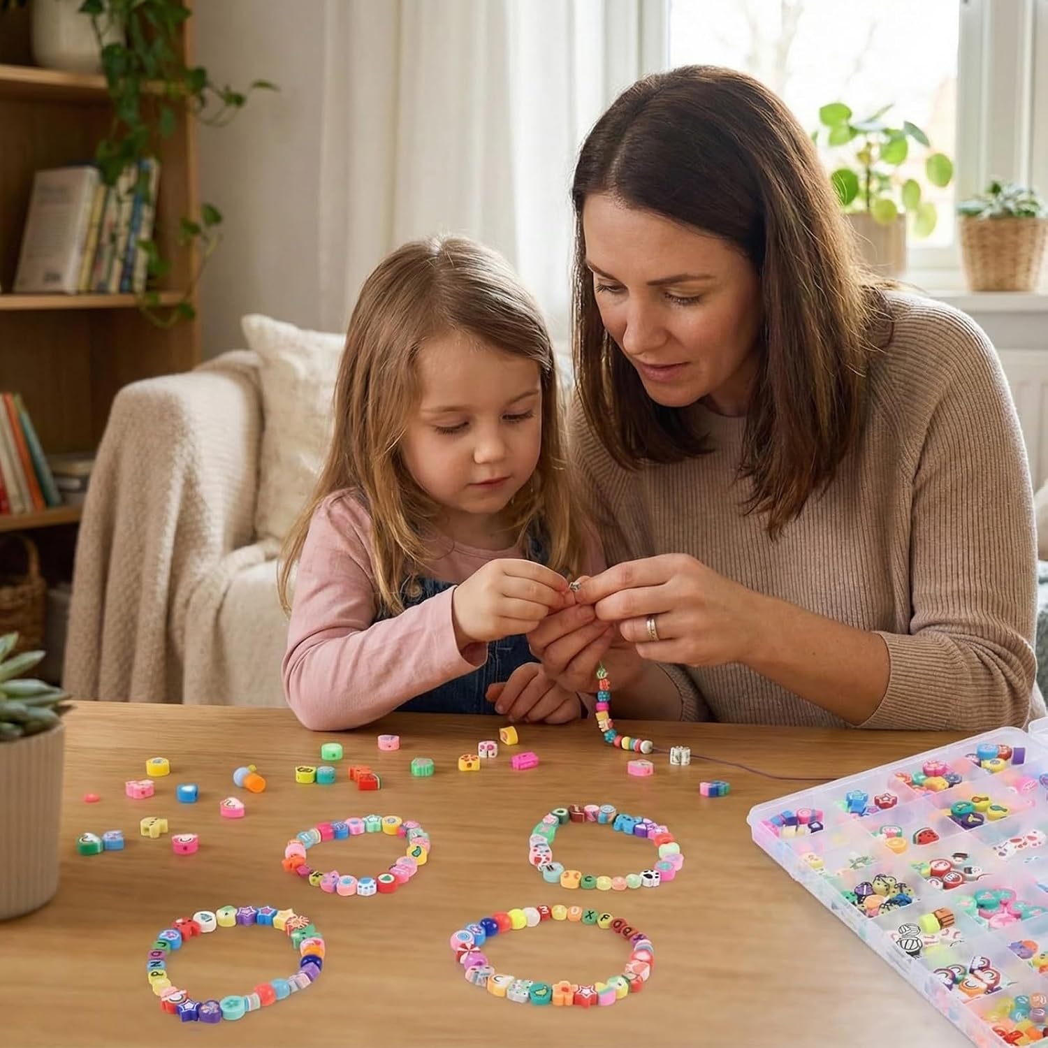 1000 Pieces Beads for Threading Children 15 Patterns Jewellery Cord Set Bracelets Make Yourself Colourful Beads for DIY Bracelets Necklaces Girls Children