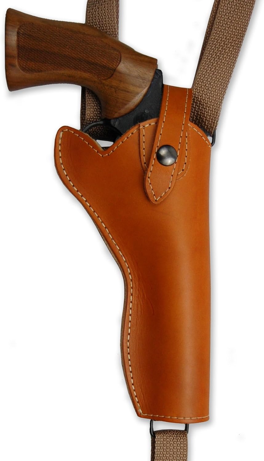 Barsony New Saddle Tan Leather Cross Harness Vertical Shoulder Holster for 6" 38 357 44 Revolvers