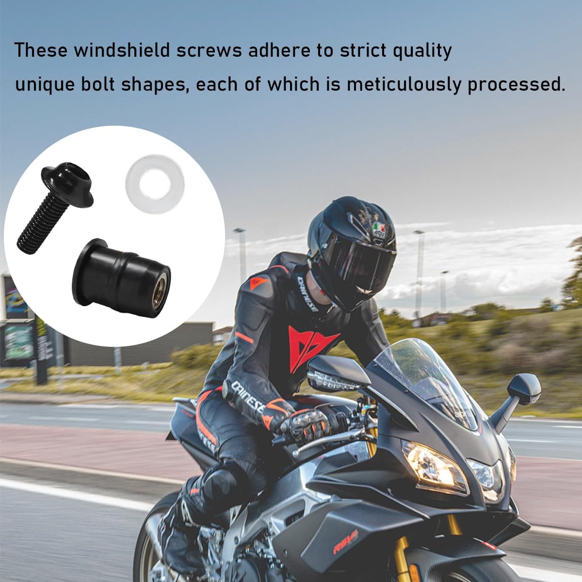 KVAEY 10 PCS Motorcycle Windshield Bolt Screw Kit, Aluminum Alloy Windscreen Mounting Bolt Screws, Universal Windshield Screws Bolts Nuts for Motorcycle Fairings, Car Accessories (Black)