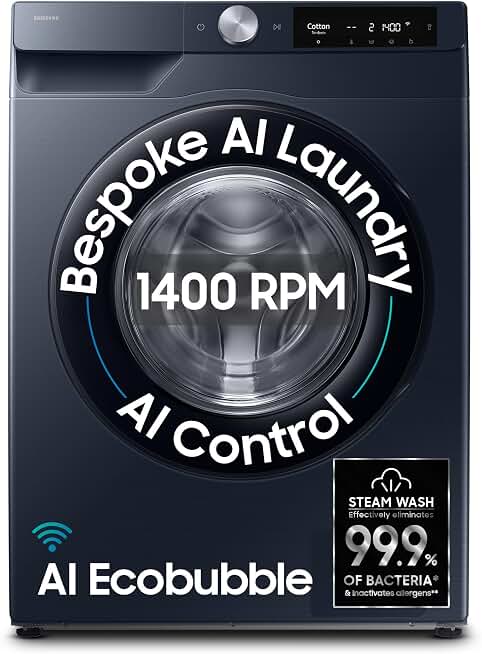 Samsung 12 kg, 5star, AI Control, AI Ecobubble, Super Speed, Wi-Fi, Hygiene Steam with Inbuilt Heater, Digital Inverter, Fully-Automatic Front Load Washing Machine (WW12DG6B24ASTL, Navy)