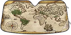 Qilmy Para-brisa de carro, protetor de viseira dobrável com mapa do mundo retrô, mantém fresco, bloqueia raios UV e acessórios para proteger carros, SUVs, caminhões-(M) 2159