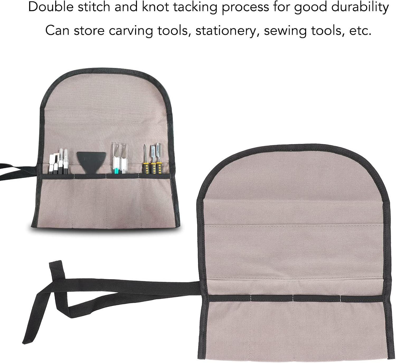 Roll Tool Bag, Canvas Fabric Wear Resistant Parts Storage Bag Non Slip with Elastic Strap for Woodworking for Stationery