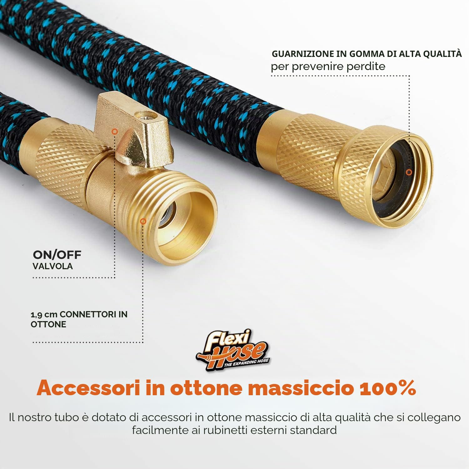 Flexi Hose Upgraded - Tubo espandibile da giardino - 8 funzioni - Blu/Nero - 30 m