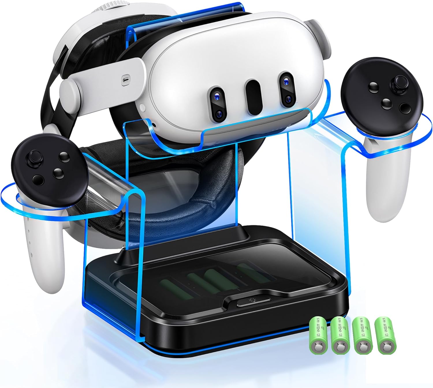 Charging Dock for Meta Quest 3 / 3S / 2 with 4 Rechargeable Controller Batteries,Fast Charging Station for Oculus Quest 3/2 with LED Light,VR Headset Display Stand Meta 3 Accessories USB C Cable