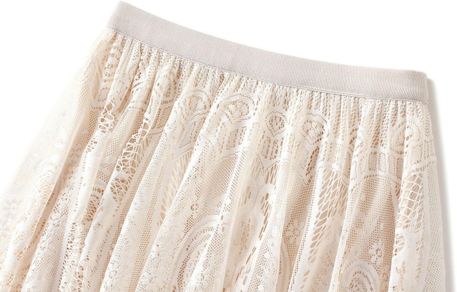 Womens Embroidered Lace Skirts Elastic High Waist A-line Skirt Layered Fairy Skirts 2025 Fashion Summer Midi Skirt - Image 2