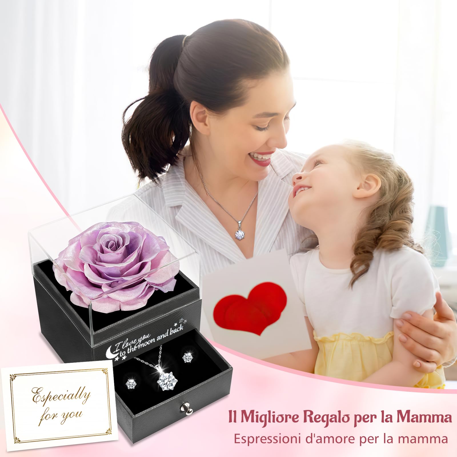 Sunia Idee Cadeau Maman,Rose Eternelle avec Bijoux avec Argent 925 Collier, Mejor Madre del Mundo, Rose Préservée Fleurs Cadeau pour la fête des Mères Anniversaire Noel Cadeau pour Maman Grand-mère Sunia Idee Cadeau Maman,Rose Eternelle avec Bijoux avec Argent 925 Collier, Mejor Madre del Mundo, Rose Préservée Fleurs Cadeau pour la fête des Mères Anniversaire Noel Cadeau pour Maman Grand-mère