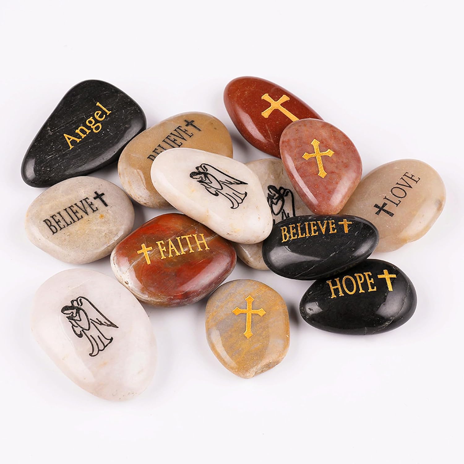 ROCKIMPACT 50PCS Angel Guardian Angel Stones Serenity Prayer Pebble Engraved Inspirational Motivational Healing Inspiring Rocks Encouragement Word Stones Wholesale Bulk, 2"-3" ea