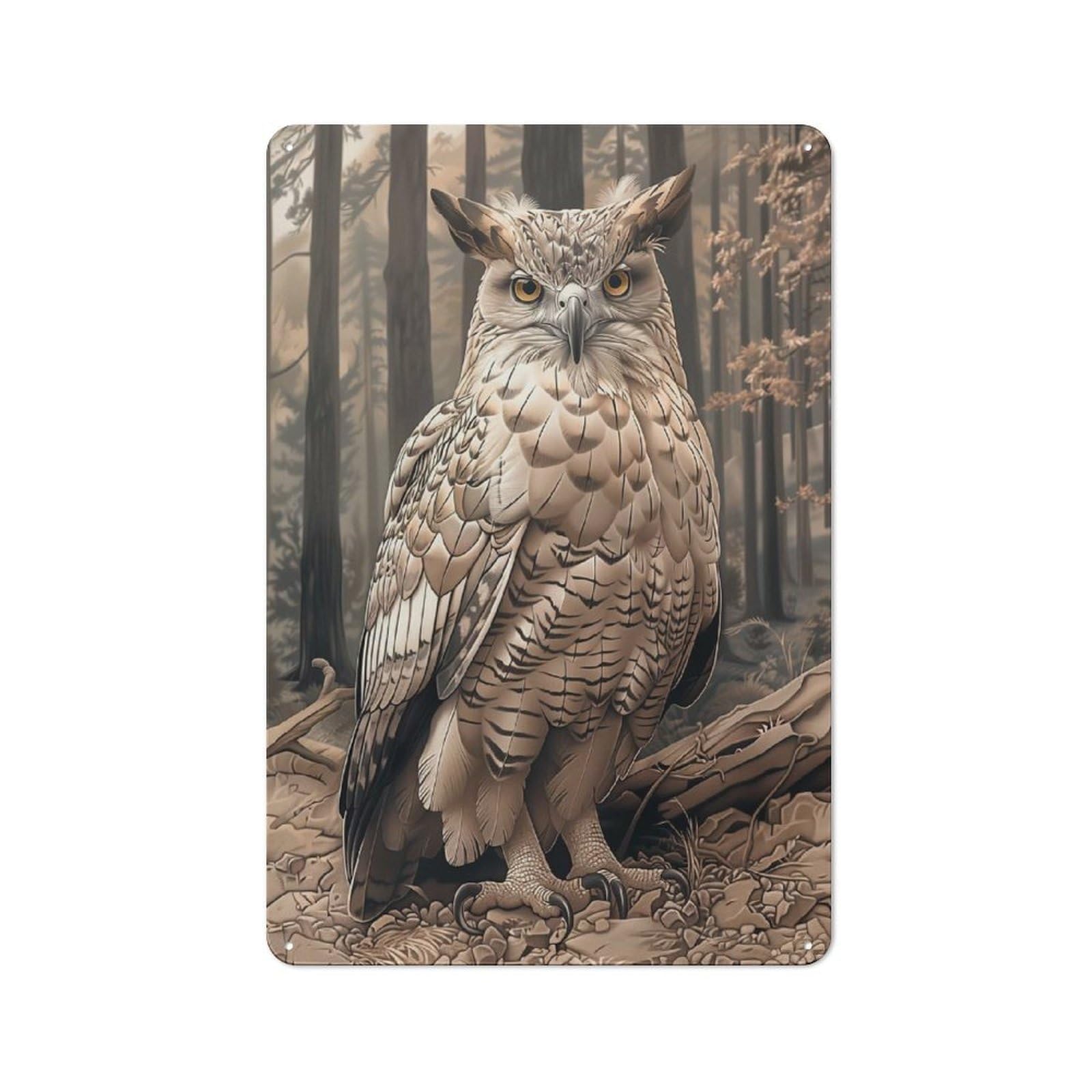 Junmoney Style-7 Majestic Owl In Forest Metal Tin Sign For Pet Owners, Birthday, Christmas Or Housewarming Gift, 30X20cm