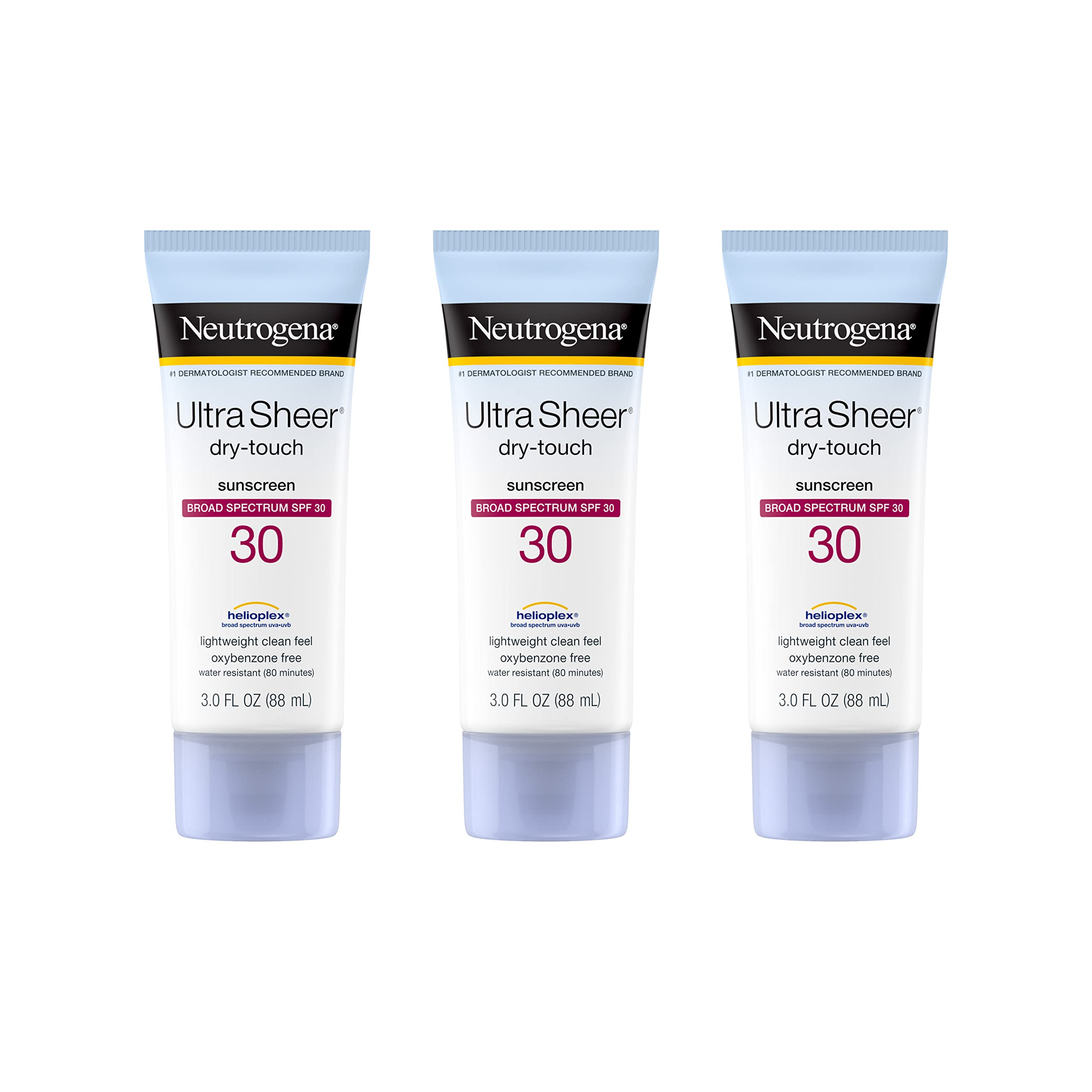 Neutrogena Ultra Sheer Dry-Touch Water Resistant and Non-Greasy Sunscreen Lotion with Broad Spectrum SPF 30, 3 fl. oz (Pack of 3)