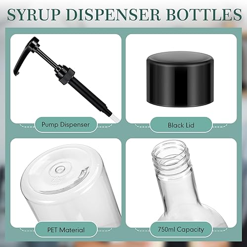 Miniatura 2 de Maxdot Paquete de 12 botellas de plástico de cuello largo con bomba de jarabe, dispensador de jarabe de café de 25 onzas, botellas de vino vacías,