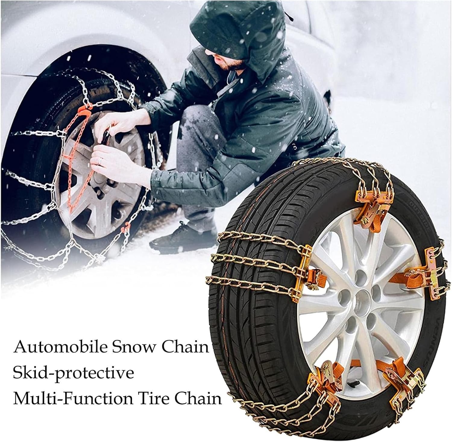 10 Pieces Snow Chains for Automobiles General Tire Iron Chains for Off-Road Vehicles and SUV Cars Snow Chain Snow Chain Bearable(165~215mm)
