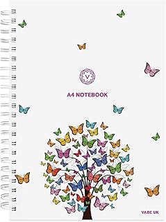 VABE UK A4 Notebook - Journal Notebook - Notepads, 100Gsm Ruled Wirebound Composition Notebook - Classic A4 Jotter Book, 200 Pages - 100 sheets (One Pack, Classic Butterfly Tree Design A4 Notebook)