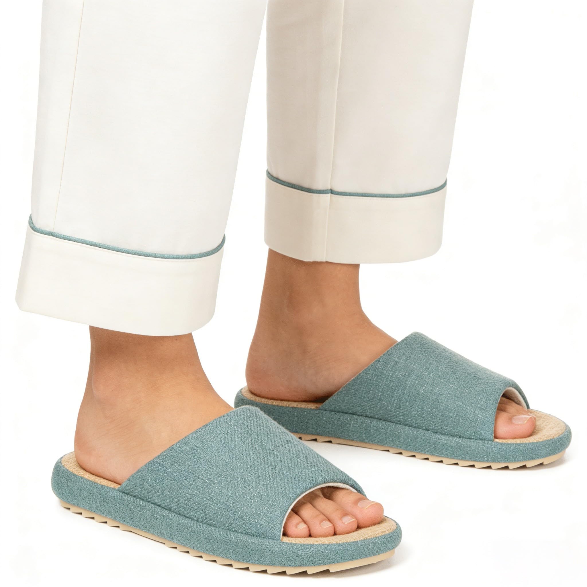 Zapatillas de Estar en Casa Mujer Pantuflas de Lino Antideslizantes Planas Espuma de Memoria Suave Cuatro Estaciones Slippers — view 2