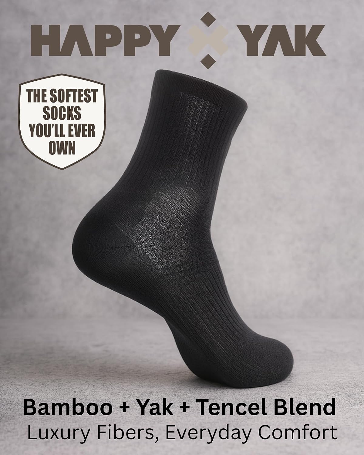 3 Pairs - Thin Quarter Ankle Socks - Black, Unisex, Viscose Derived from Bamboo and Yak Down Blend, Lightweight, Breathable, Arch Support (Medium)