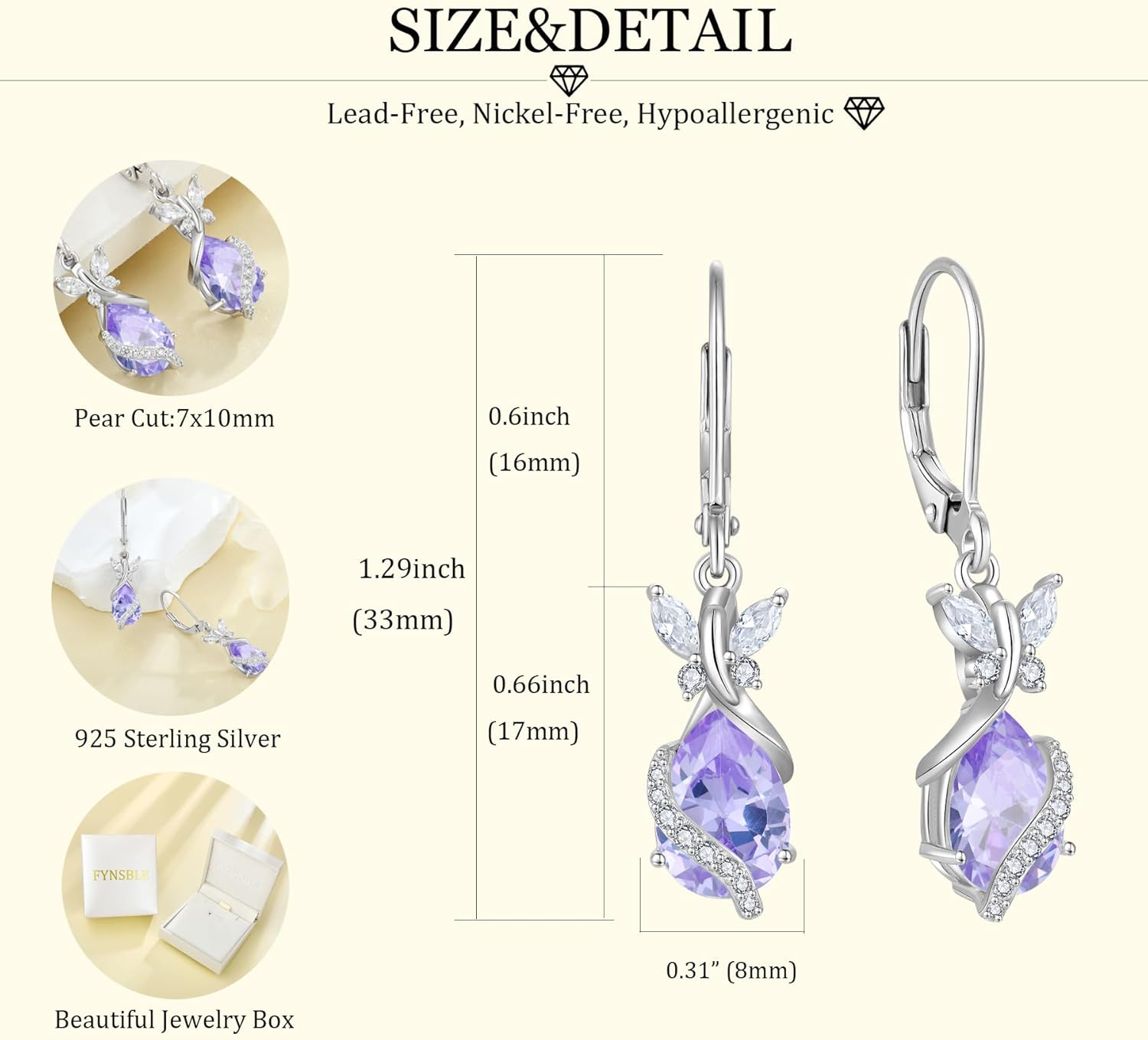 Butterfly Earrings for Women 925 Sterling Silver Birthstone Dangle Drop Leverback Earrings Hypoallergenic Jewelry for Women - Image 6